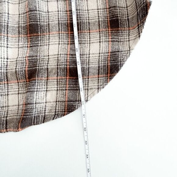 Papillon Womens Long Sleeve Plaid Curved Hi-Lo Hem Brown Tan Top Size S - Picture 6 of 6